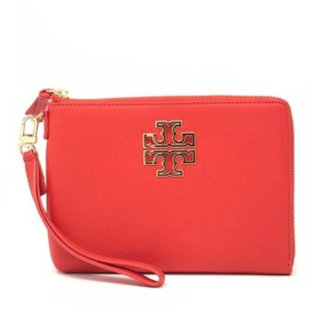 Tory Burch Genuine Leather Wristlet Red Britten - NWT